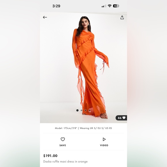 ASOS Daska ruffle maxi dress Orange - Picture 1 of 4